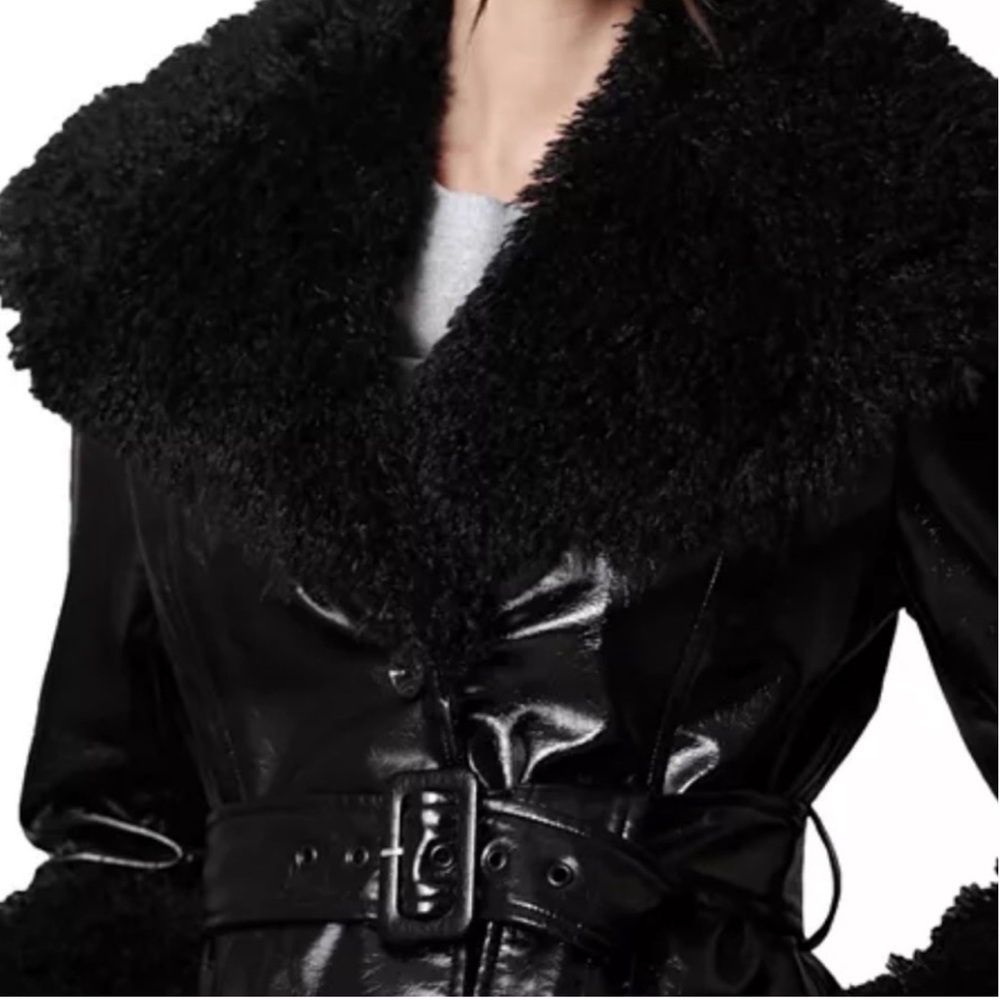 7 for all Mankind Faux Fur Trim Patent Trench Coat, - Picture 3 of 6